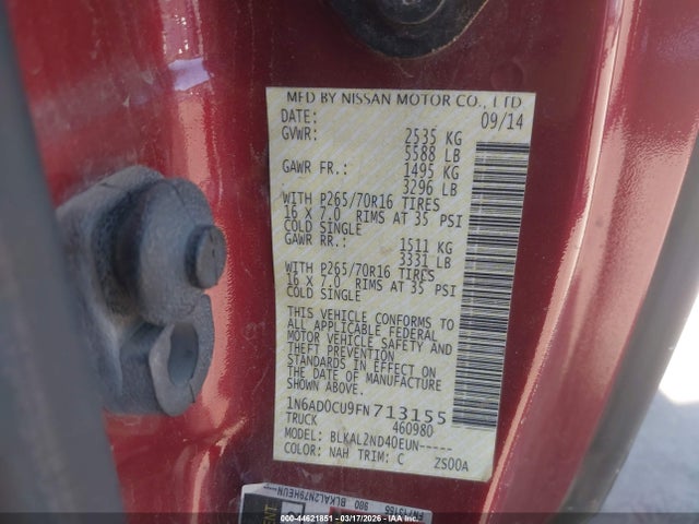 1N6AD0CU9FN713155 Nissan Frontier Sv