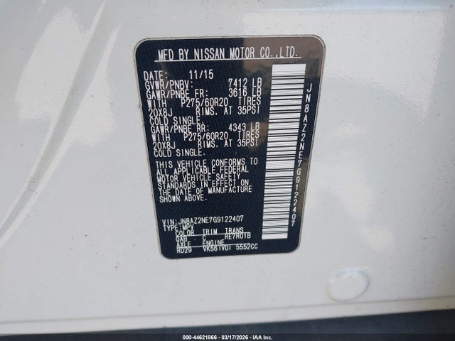 2016 Infiniti Qx80 მანქანა იყიდება აუქციონზე, vin: JN8AZ2NE7G9122407, აუქციონის ნომერი: 44621866