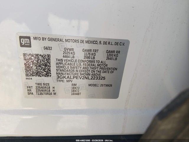 Aukcja sprzedaży 2022 Gmc Terrain Fwd Slt, vin: 3GKALPEV2NL223325, numer aukcji: 44621895