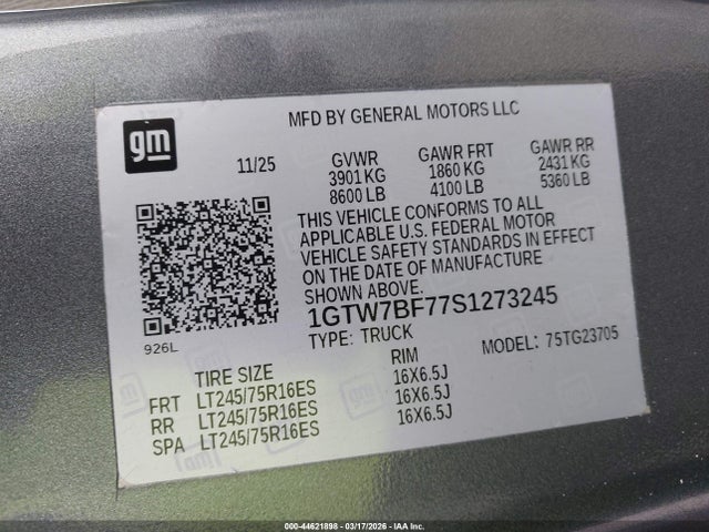 Продаж на аукціоні авто 2025 Gmc Savana Cargo Rwd 2500 Extended Wheelbase Work Van, vin: 1GTW7BF77S1273245, номер лоту: 44621898