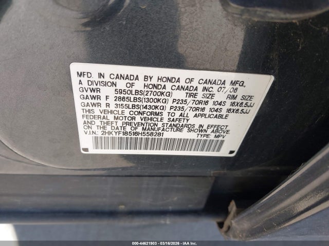 2006 HONDA PILOT 2HKYF18516H558281 Photo 8