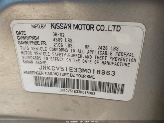 2003 Infiniti G35 Base W/6 Speed Manual მანქანა იყიდება აუქციონზე, vin: JNKCV51E33M018963, აუქციონის ნომერი: 44621917