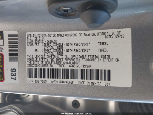 3TMDZ5BN3KM056138 Toyota Tacoma Trd Sport