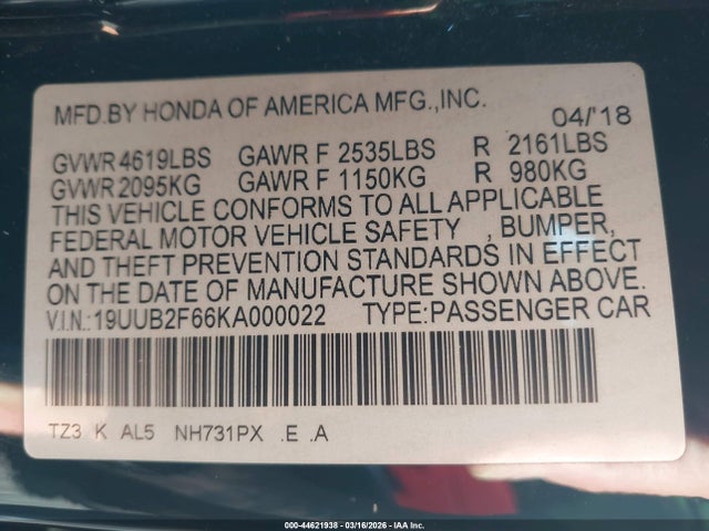 19UUB2F66KA000022 Acura Tlx Tech A-spec Pkgs
