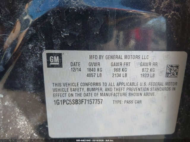 1G1PC5SB3F7157757 Chevrolet Cruze 1lt Auto