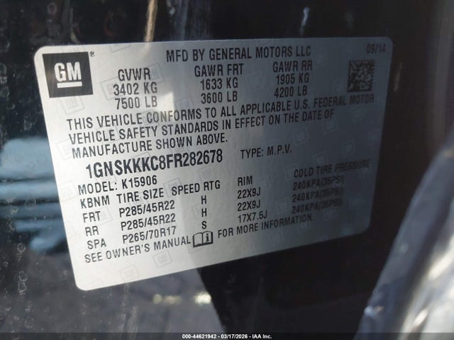 1GNSKKKC8FR282678 Chevrolet Suburban 1500 Ltz
