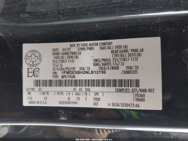 1FMDE5BH2NLB12156 Ford Bronco Big Bend