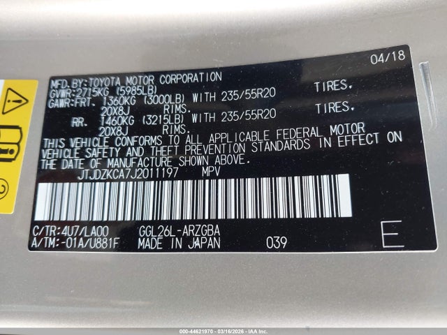 2018 LEXUS RX 350L JTJDZKCA7J2011197 Photo 8