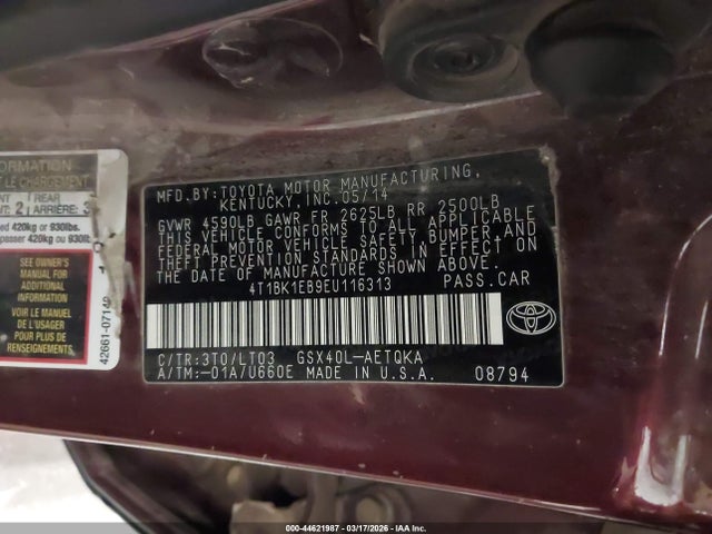 4T1BK1EB9EU116313 Toyota Avalon Xle Touring