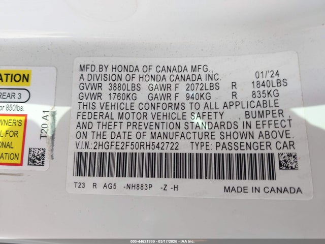 Honda Civic Sport 2024 2HGFE2F50RH542722 Image 9