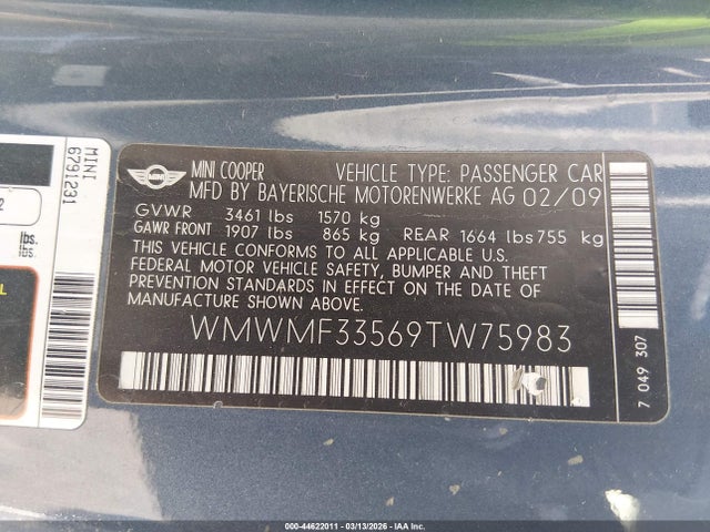 2009 MINI COOPER WMWMF33569TW75983 Photo 8