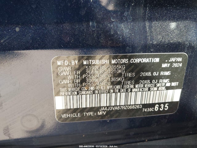 JA4J3VA87RZ068263 Mitsubishi Outlander Se 2.5 2wd/se Black Edition S-awc/se Black Edition W/pano Roof S-awc