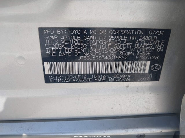Aukcja sprzedaży 2004 Lexus Gs 430, vin: JT8BL69S940015852, numer aukcji: 44622052