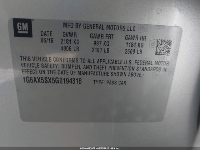 Продаж на аукціоні авто 2016 Cadillac Cts Luxury Collection, vin: 1G6AX5SX5G0194318, номер лоту: 44622077