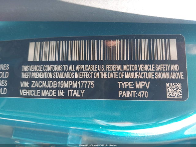 Aukcja sprzedaży 2021 Jeep Renegade Latitude 4x4, vin: ZACNJDB19MPM17775, numer aukcji: 44622100