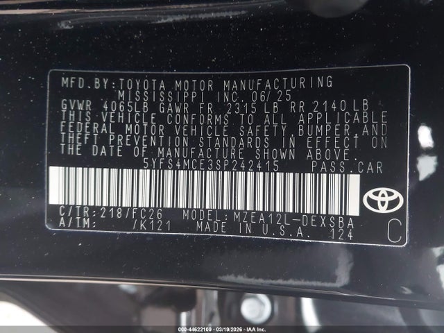 Toyota COROLLA SE 2025 5YFS4MCE3SP242415 Image 9