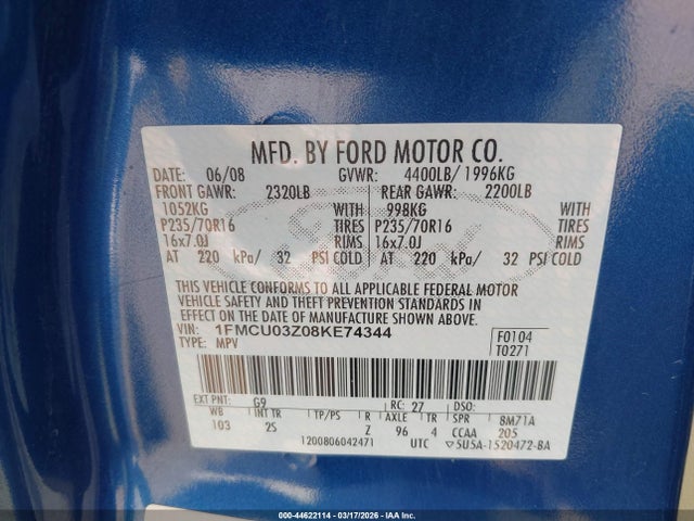 2008 FORD ESCAPE 1FMCU03Z08KE74344 Photo 8