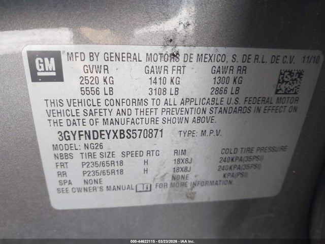 2011 CADILLAC SRX 3GYFNDEYXBS570871 Photo 8