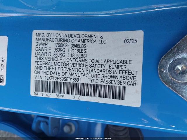 19XFL2H89SE018501 Honda Civic Sedan Sport