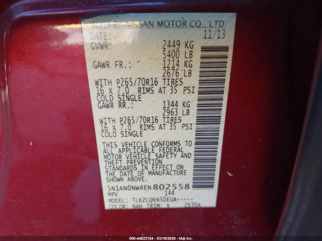5N1AN0NW4EN802558 Nissan XTERRA X