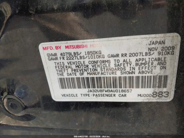Aukcja sprzedaży 2010 Mitsubishi Lancer Gts, vin: JA32U8FW9AU018657, numer aukcji: 44622188