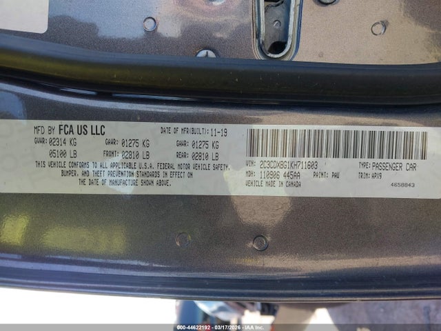 Auction sale of the 2019 Dodge Charger Sxt Rwd, vin: 2C3CDXBG1KH711603, lot number: 44622192