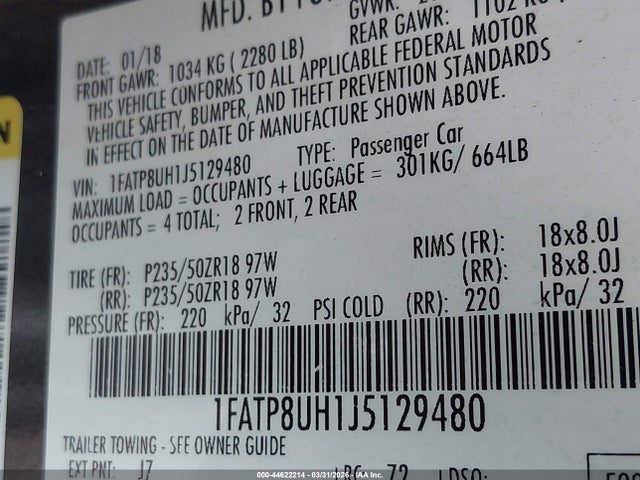 2018 FORD MUSTANG 1FATP8UH1J5129480 Photo 8