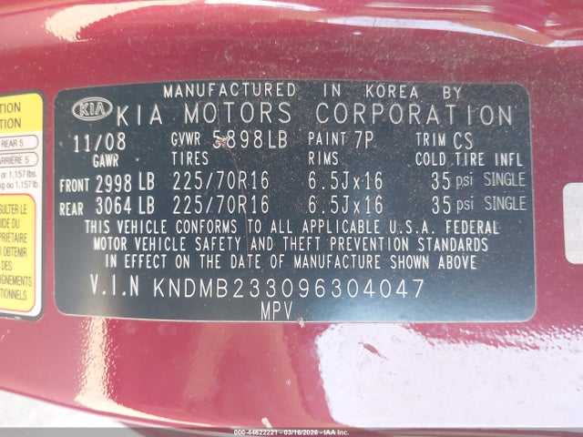 2009 KIA SEDONA KNDMB233096304047 Photo 8