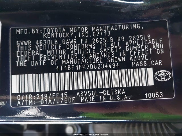 2013 TOYOTA CAMRY 4T1BF1FK2DU234494 Photo 8