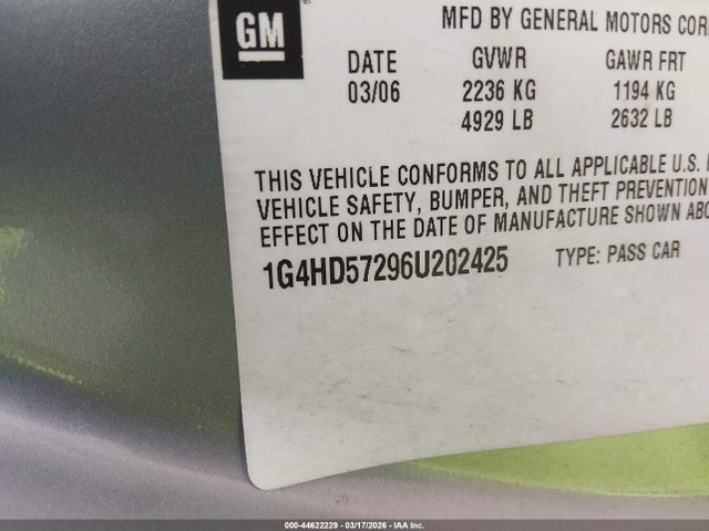 Продаж на аукціоні авто 2006 Buick Lucerne Cxl, vin: 1G4HD57296U202425, номер лоту: 44622229