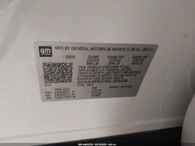 Aukcja sprzedaży 2025 Chevrolet Equinox Awd Lt, vin: 3GNAXPEG9SL308439, numer aukcji: 44622230
