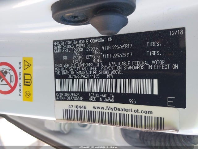 2019 Lexus Nx 300 მანქანა იყიდება აუქციონზე, vin: JTJYARBZ9K2144165, აუქციონის ნომერი: 44622232