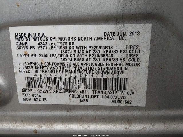Продаж на аукціоні авто 2013 Mitsubishi Outlander Sport Le, vin: 4A4AR5AU5DE024398, номер лоту: 44622238