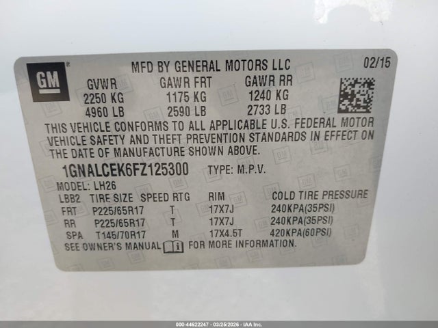 Chevrolet Equinox 2lt 2015 1GNALCEK6FZ125300 Image 9