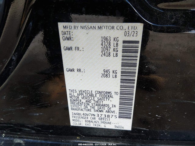 44622255 :رقم المزاد ، 1N4BL4DV7PN373875 vin ، 2023 Nissan Altima Sv Fwd مزاد بيع