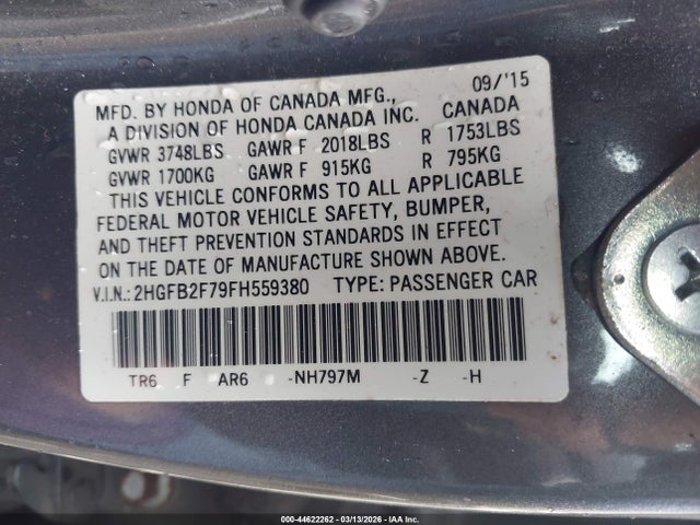Honda CIVIC SE 2015 2HGFB2F79FH559380 Image 9