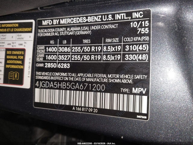 Продаж на аукціоні авто 2016 Mercedes-benz Gle 350 4matic, vin: 4JGDA5HB5GA671200, номер лоту: 44622280