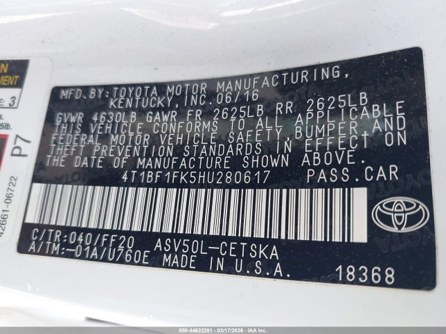 Toyota CAMRY SE 2017 4T1BF1FK5HU280617 Image 9