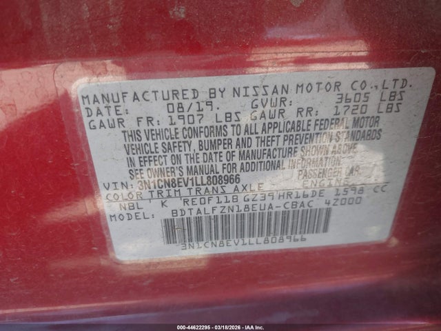 Nissan Versa Sv Xtronic Cvt 2020 3N1CN8EV1LL808966 Image 9
