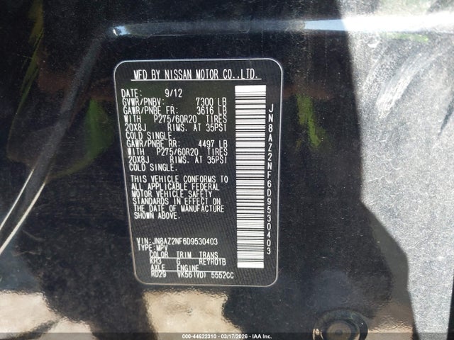 Aukcja sprzedaży 2013 Infiniti Qx56, vin: JN8AZ2NF6D9530403, numer aukcji: 44622310