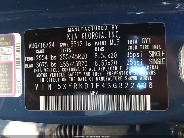 5XYRKDJF4SG322438 KIA Sorento X-line Sx