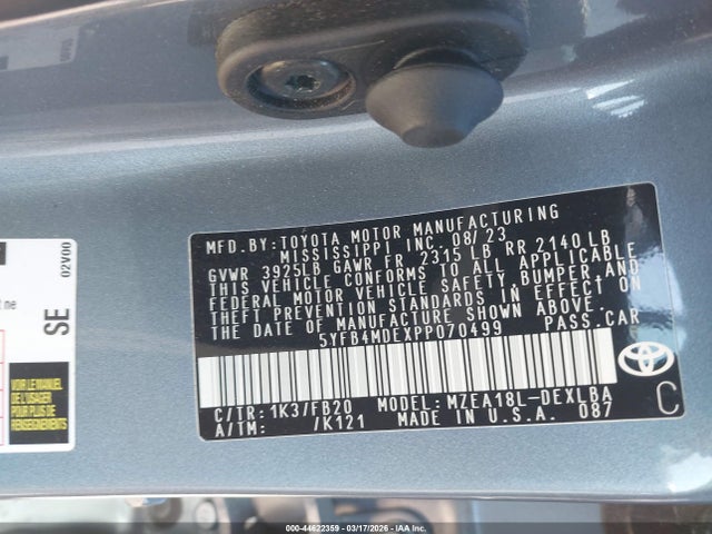 Toyota Corolla 2023 5YFB4MDEXPP070499 Image 22