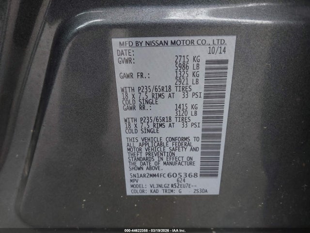 Nissan Pathfinder Sl 2015 5N1AR2MM4FC605368 Image 9