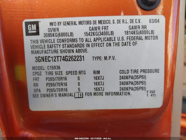 2004 CHEVROLET AVALANCHE 1500 3GNEC12T74G262231 Photo 8