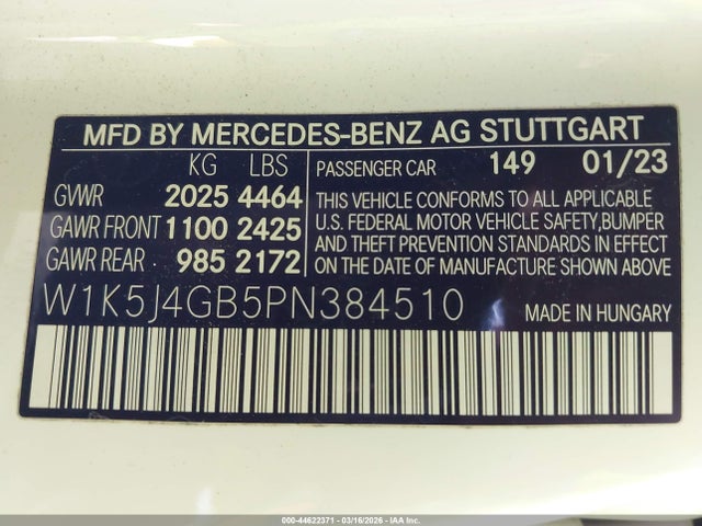 W1K5J4GB5PN384510 Mercedes-Benz Cla 250 Coupe