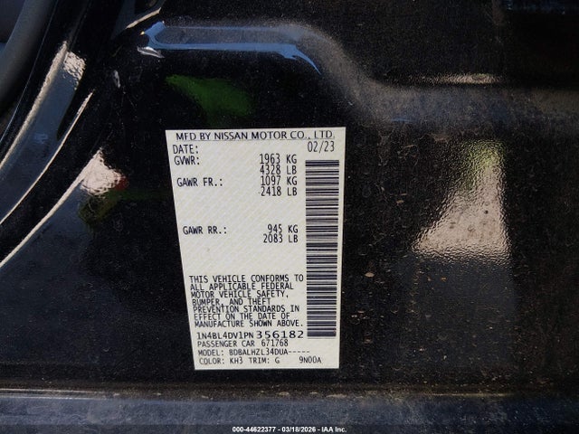 1N4BL4DV1PN356182 Nissan Altima Sv Fwd