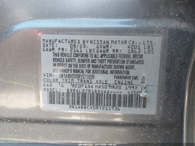 Aukcja sprzedaży 2024 Nissan Sentra Sv Xtronic Cvt, vin: 3N1AB8CV0RY211936, numer aukcji: 44622383