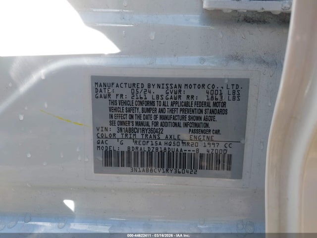 3N1AB8CV1RY360422 Nissan Sentra Sv Xtronic Cvt