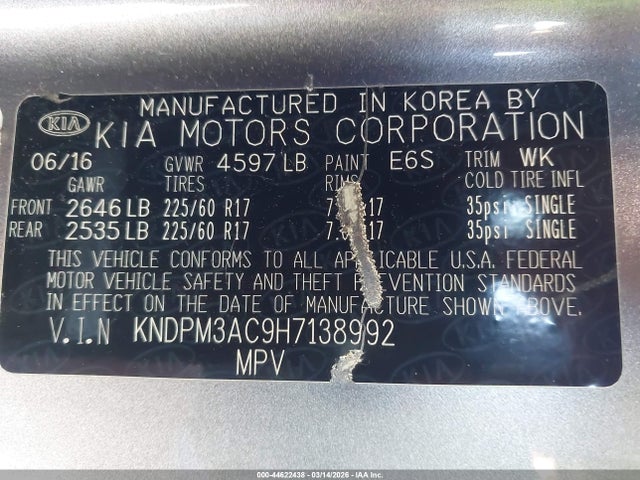KIA Sportage Lx 2017 KNDPM3AC9H7138992 Image 9