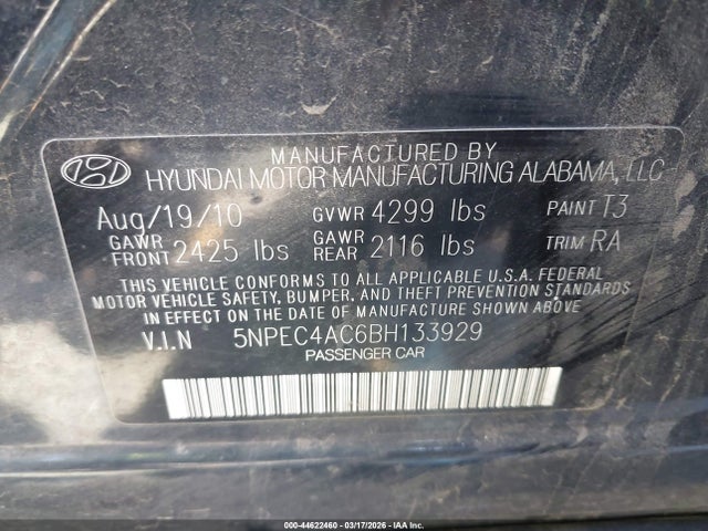 2011 HYUNDAI SONATA 5NPEC4AC6BH133929 Photo 8